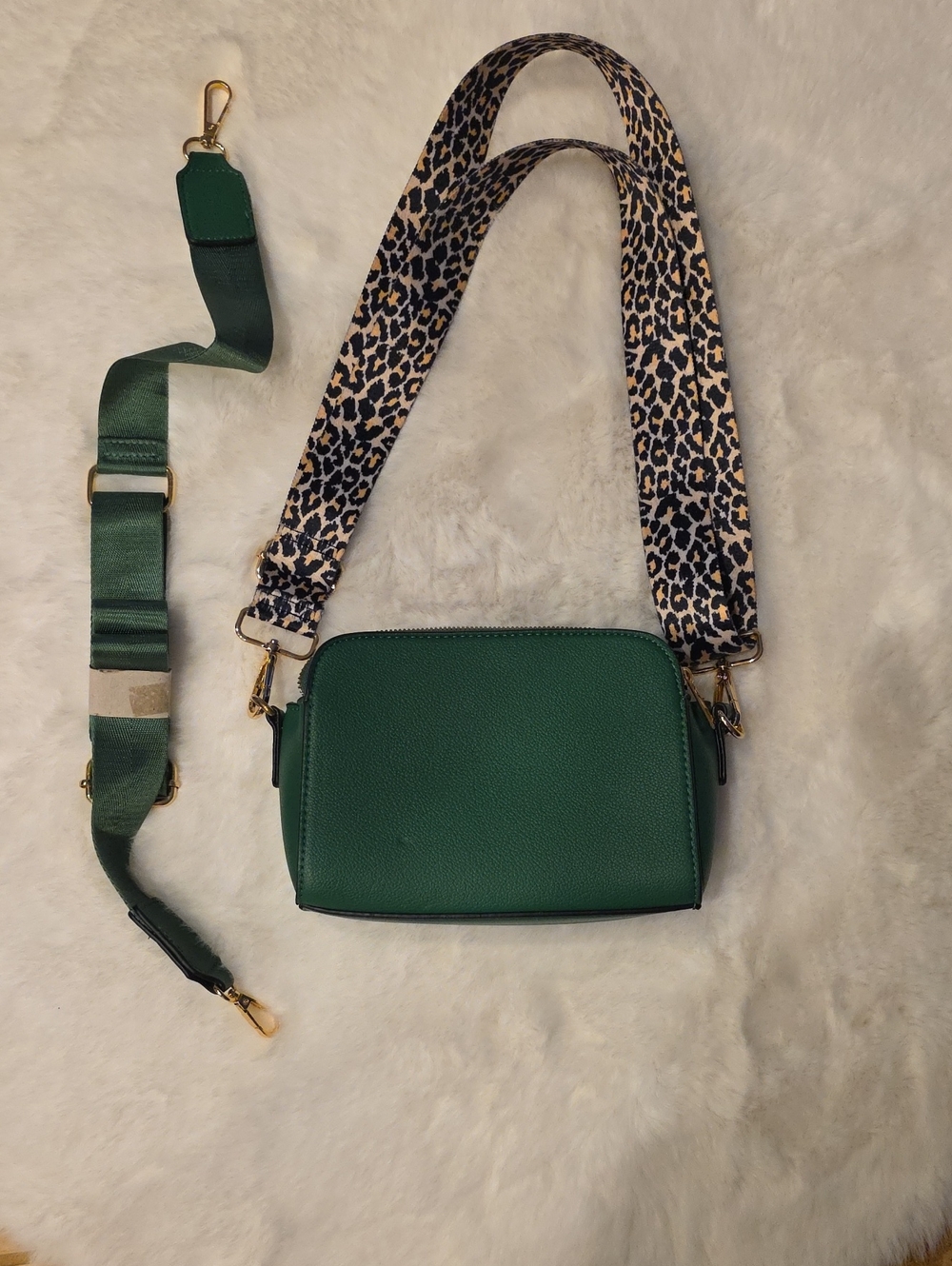 Green Women’s Crossbody Bag with Leopard Strap